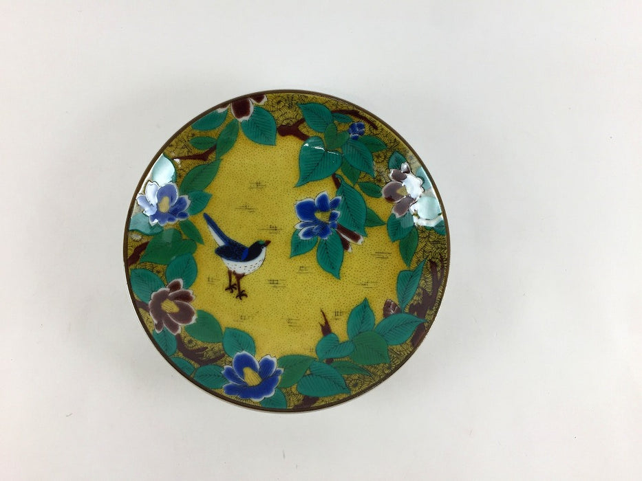 12cm小皿　吉田屋椿に鳥　九谷焼(j.R)