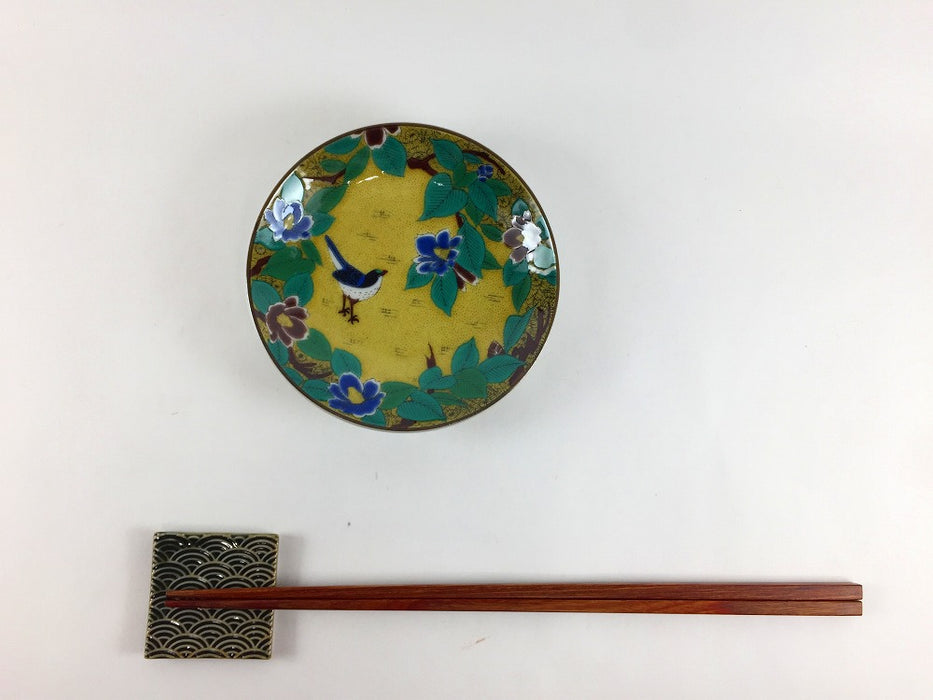 12cm小皿　吉田屋椿に鳥　九谷焼(j.R)