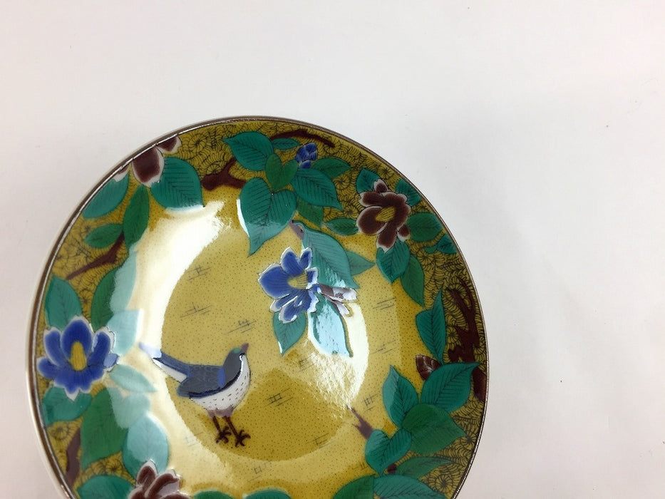 12cm小皿　吉田屋椿に鳥　九谷焼(j.R)