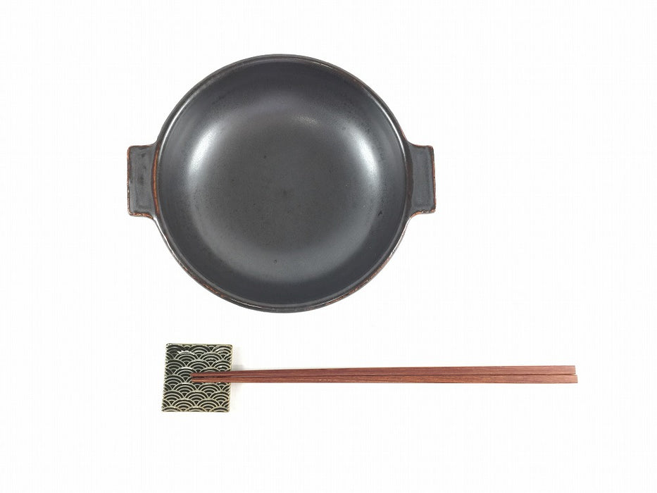 【SALE】【直火可】17.5cm手付深陶板.茶黒　有田焼【訳あり】