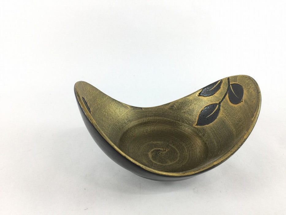 【SALE】12cm二葉小鉢.金黒リーフ　有田焼【訳あり】