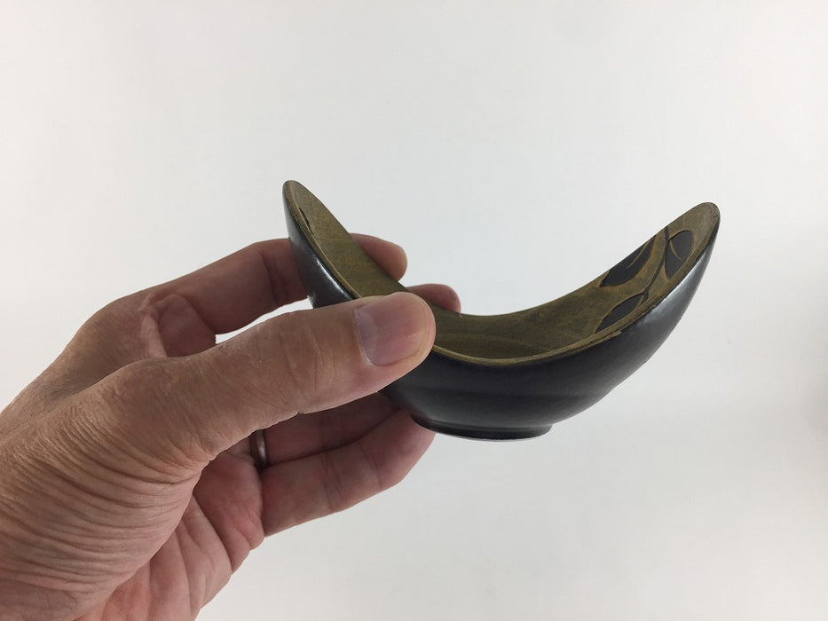 【SALE】12cm二葉小鉢.金黒リーフ　有田焼【訳あり】