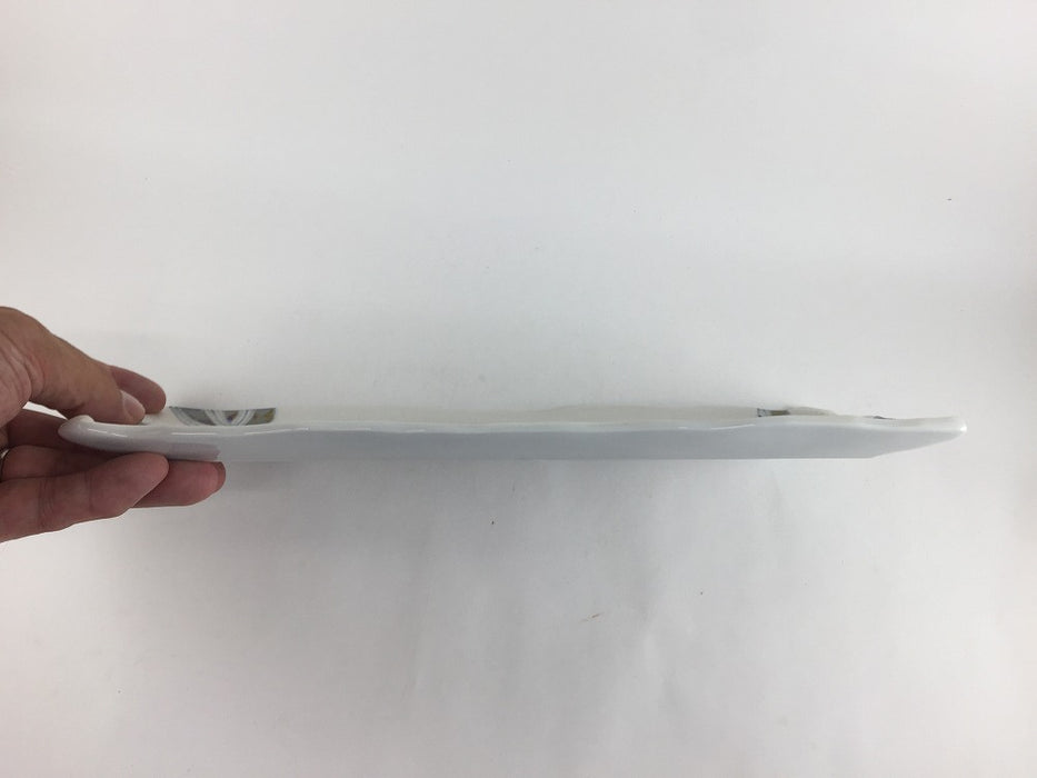 【SALE】31.5cm渕ツマミ長皿.光彩紺葉文　有田焼【訳あり】