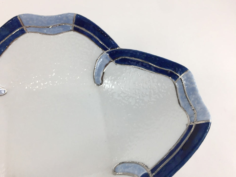 【SALE】19cmクローバー平鉢.濃淡藍銀線　有田焼【訳あり】