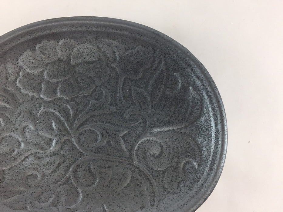 【SALE】16cm唐花彫楕円皿.黒結晶　有田焼【訳あり】