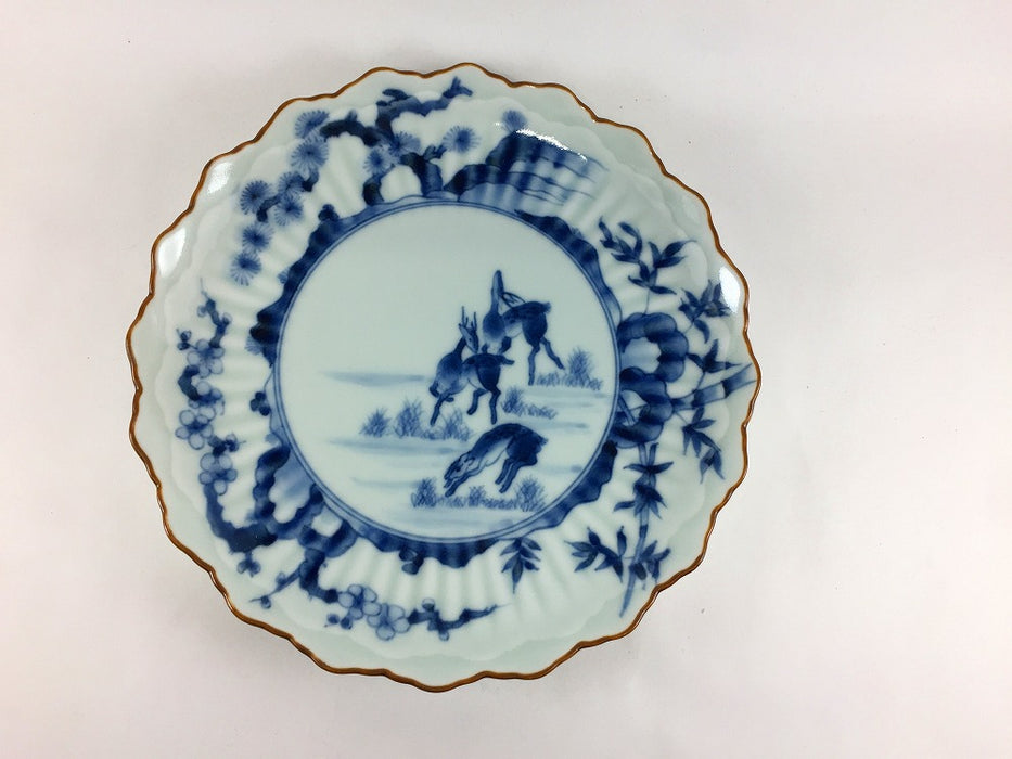 フォレスト 20cmプレート　古染鹿紋　有田焼(j.R)