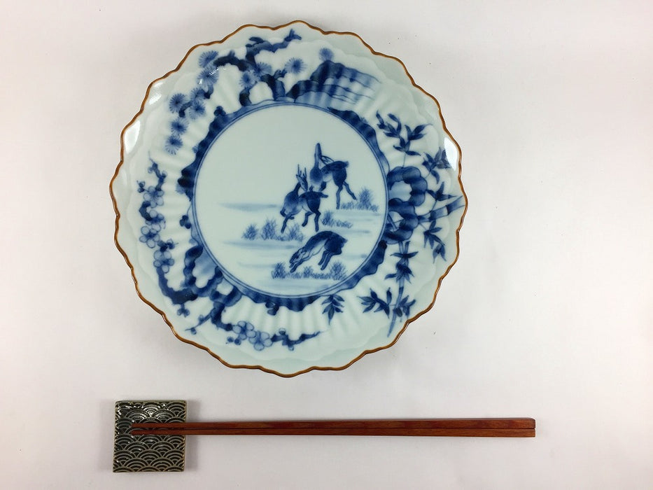 フォレスト 20cmプレート　古染鹿紋　有田焼(j.R)