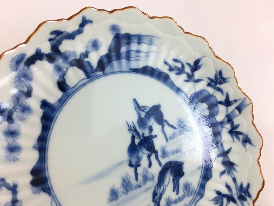 フォレスト 20cmプレート　古染鹿紋　有田焼(j.R)