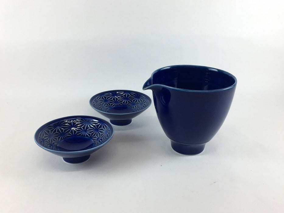 麻の葉彫平盃　ネイビー　8cm　波佐見焼(j.R)