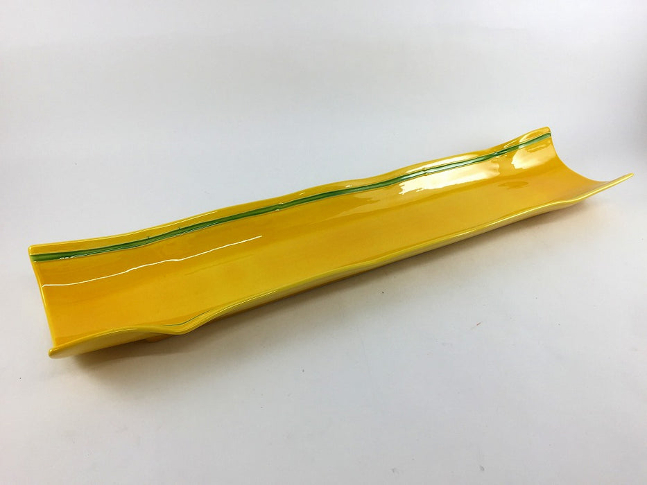 【SALE】筒長皿　黄緑線　40cm　有田焼【訳あり】
