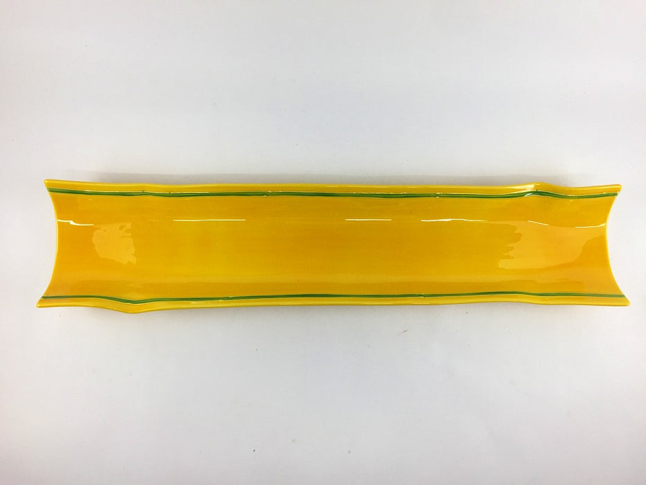 【SALE】筒長皿　黄緑線　40cm　有田焼【訳あり】