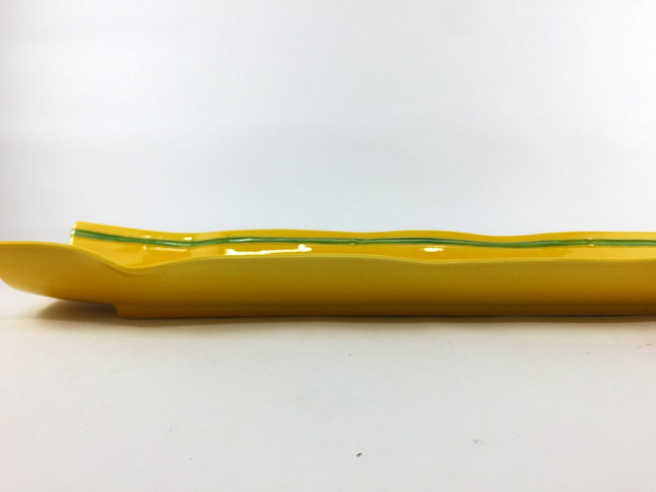 【SALE】筒長皿　黄緑線　40cm　有田焼【訳あり】