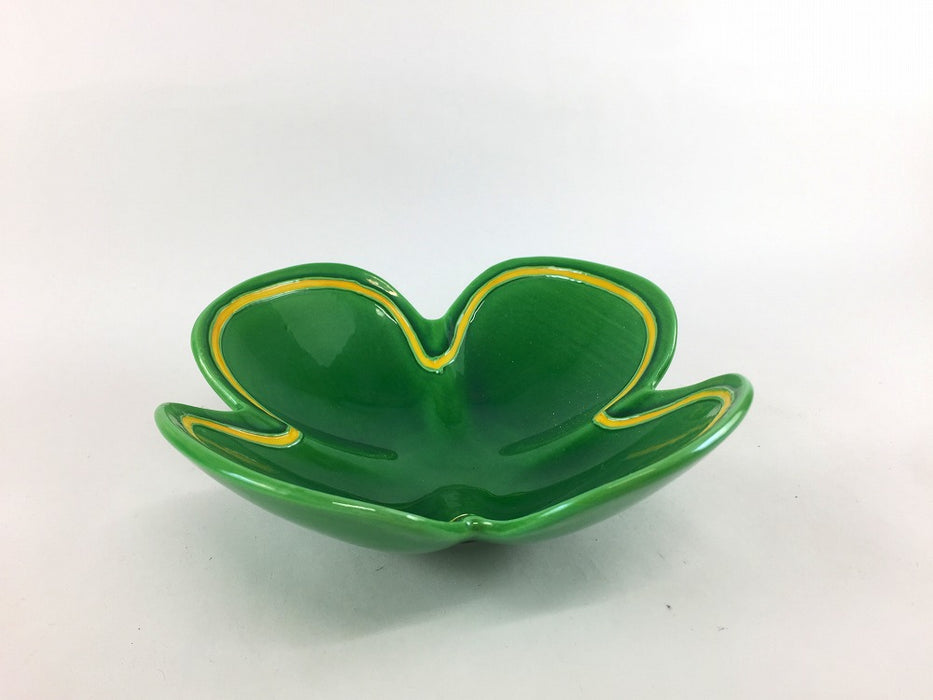 【SALE】四つ葉鉢　緑彩黄線　15cm　有田焼【訳あり】
