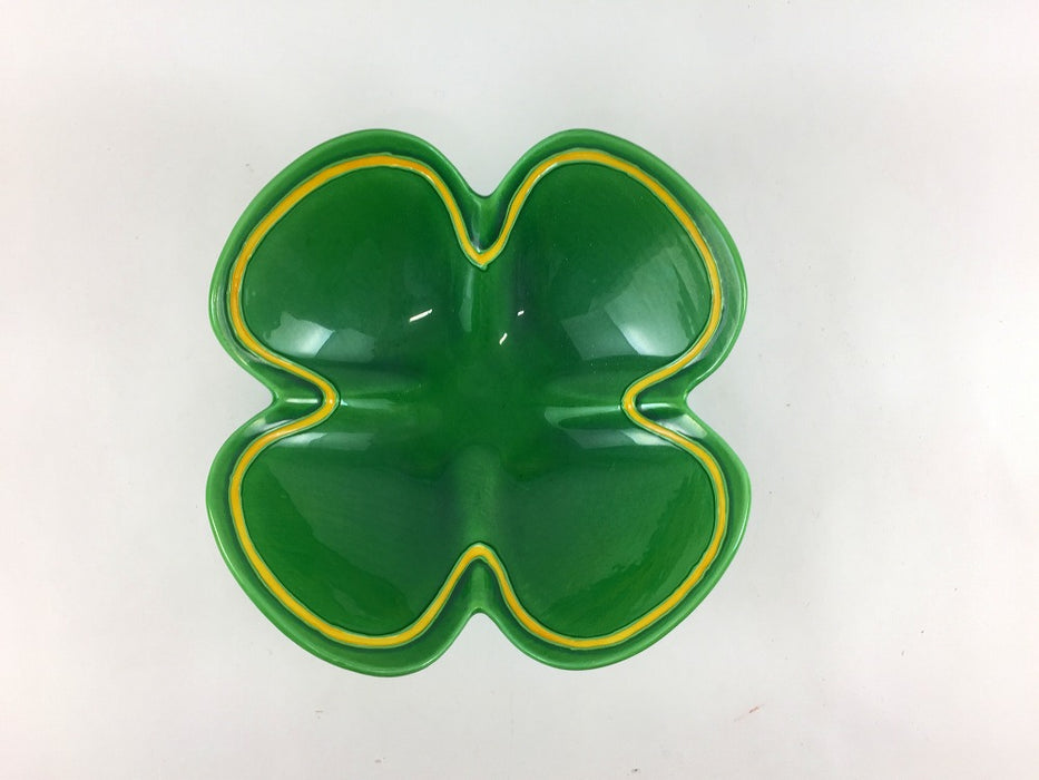 【SALE】四つ葉鉢　緑彩黄線　15cm　有田焼【訳あり】