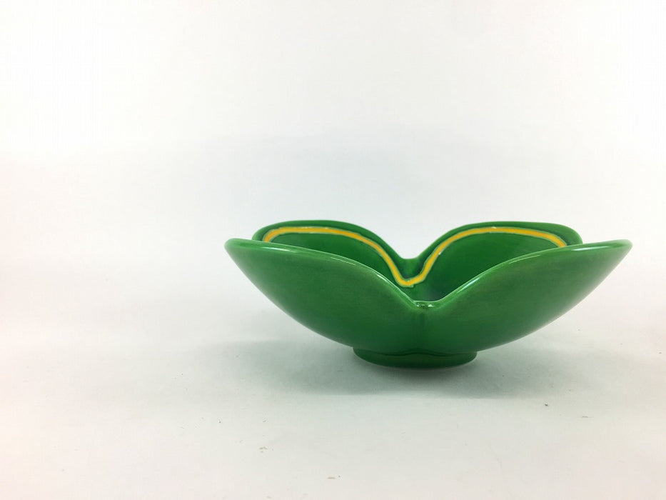 【SALE】四つ葉鉢　緑彩黄線　15cm　有田焼【訳あり】