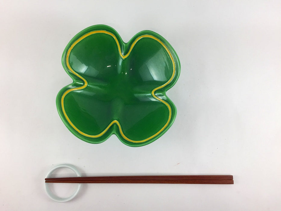 【SALE】四つ葉鉢　緑彩黄線　15cm　有田焼【訳あり】