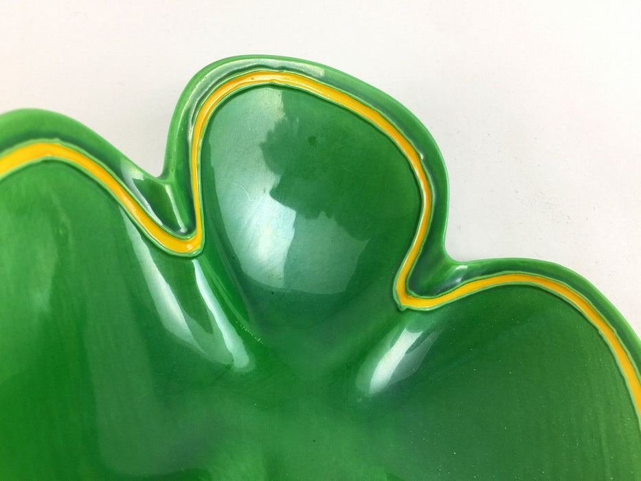 【SALE】四つ葉鉢　緑彩黄線　15cm　有田焼【訳あり】