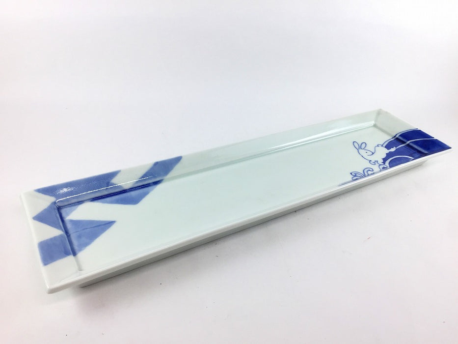 【SALE】江戸釉染付うさぎ長皿　38cm　有田焼【訳あり】