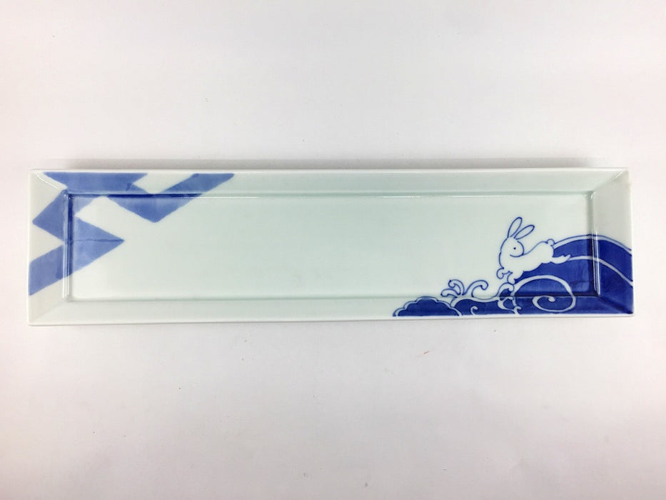 【SALE】江戸釉染付うさぎ長皿　38cm　有田焼【訳あり】