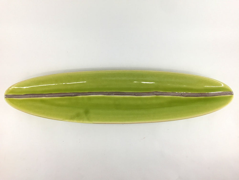 【SALE】黄緑オリベ銀楕円長皿小　45cm　有田焼【訳あり】
