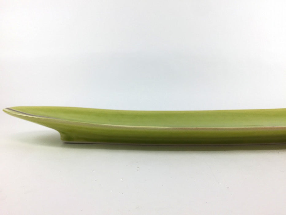 【SALE】黄緑オリベ銀楕円長皿小　45cm　有田焼【訳あり】