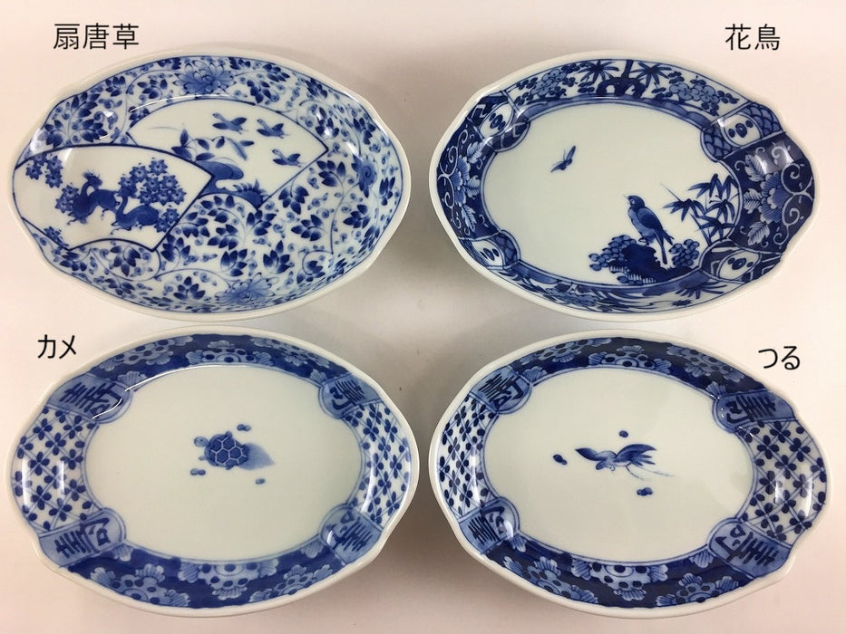 ナマコ皿　(花鳥/扇唐草/寿地紋つる/寿地紋カメ)　16cm　波佐見焼(j.R)