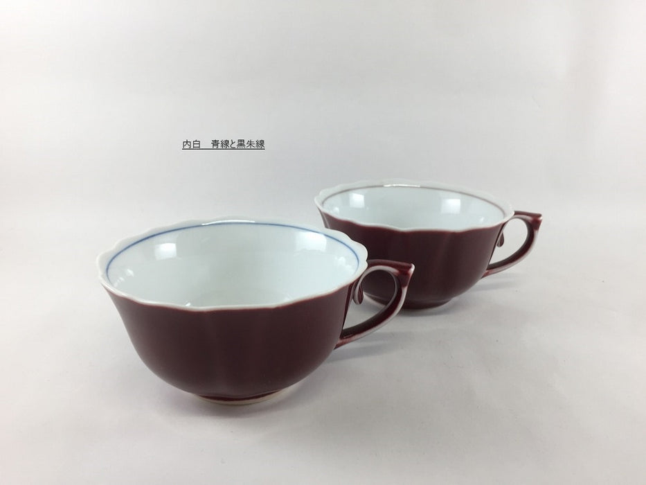 【SALE】【1個価格】200ccティーカップ　辰砂内白(青線/黒朱線)　10cm　作家・四郎窯【訳あり】