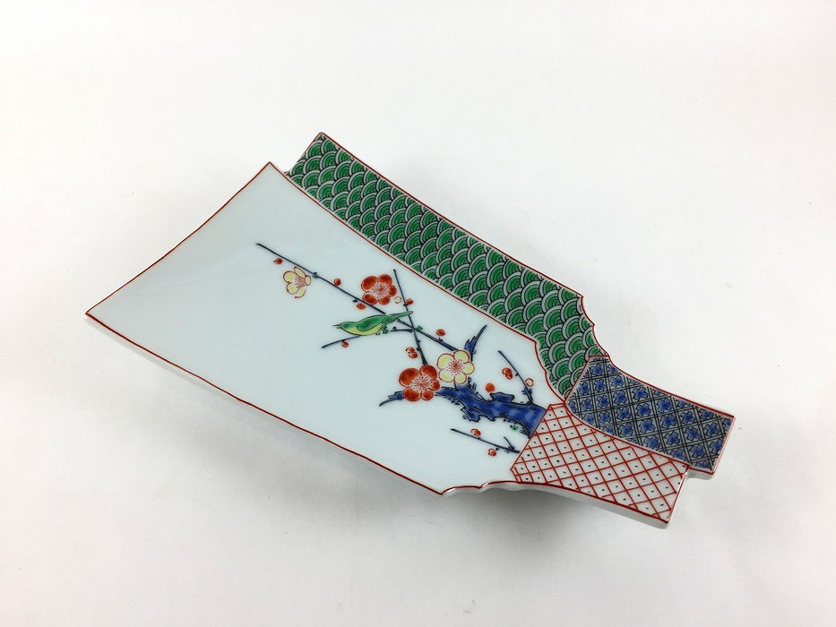 羽子板重ね銘々皿　錦梅に鶯　17cm　有田焼(j.R)