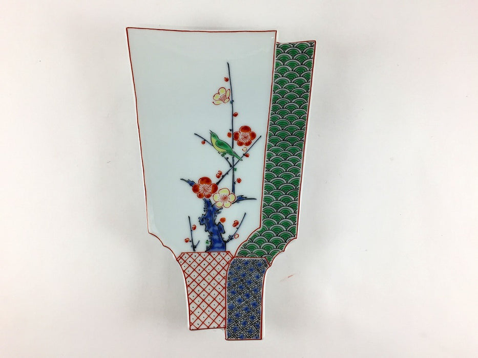 羽子板重ね銘々皿　錦梅に鶯　17cm　有田焼(j.R)