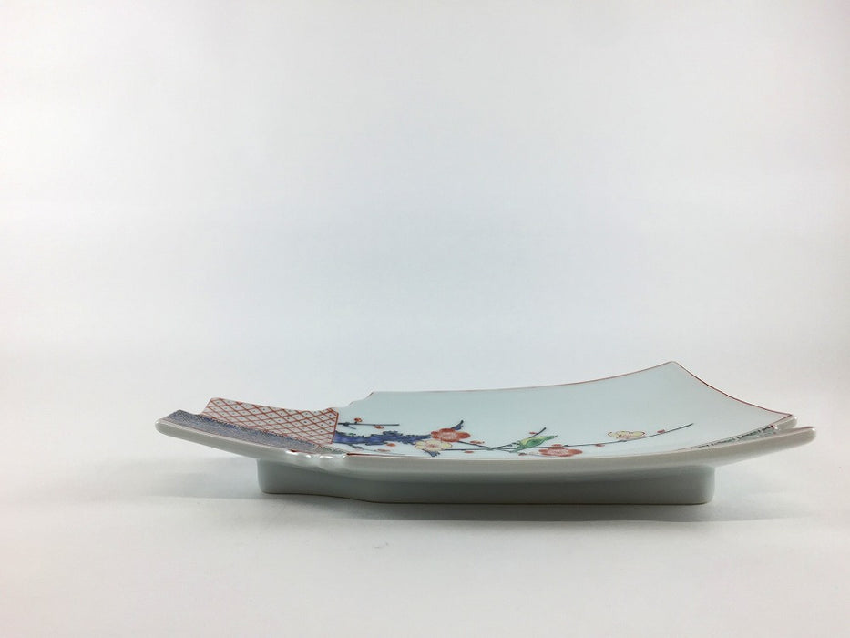 羽子板重ね銘々皿　錦梅に鶯　17cm　有田焼(j.R)