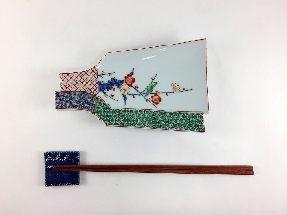 羽子板重ね銘々皿　錦梅に鶯　17cm　有田焼(j.R)