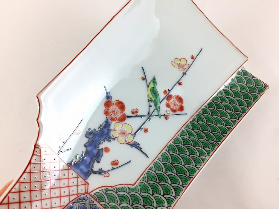 羽子板重ね銘々皿　錦梅に鶯　17cm　有田焼(j.R)