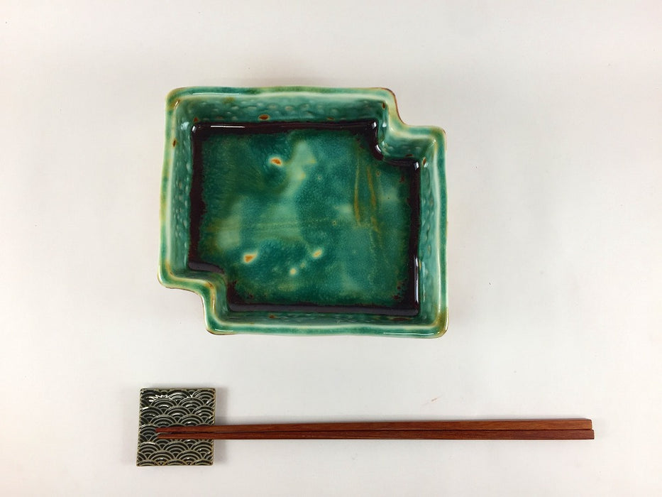 辰砂流し　違い角付立正角向付　14.5cm　有田焼(j.R)