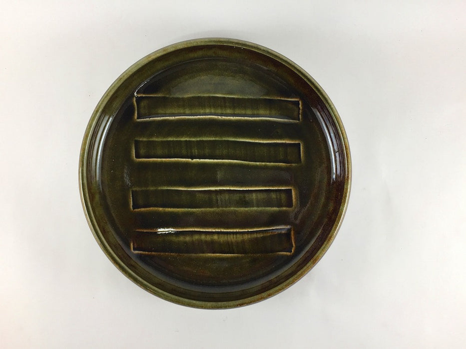 苔色　しのぎ彫鉄鉢形6.5寸皿　18.5cm　有田焼(j.R)