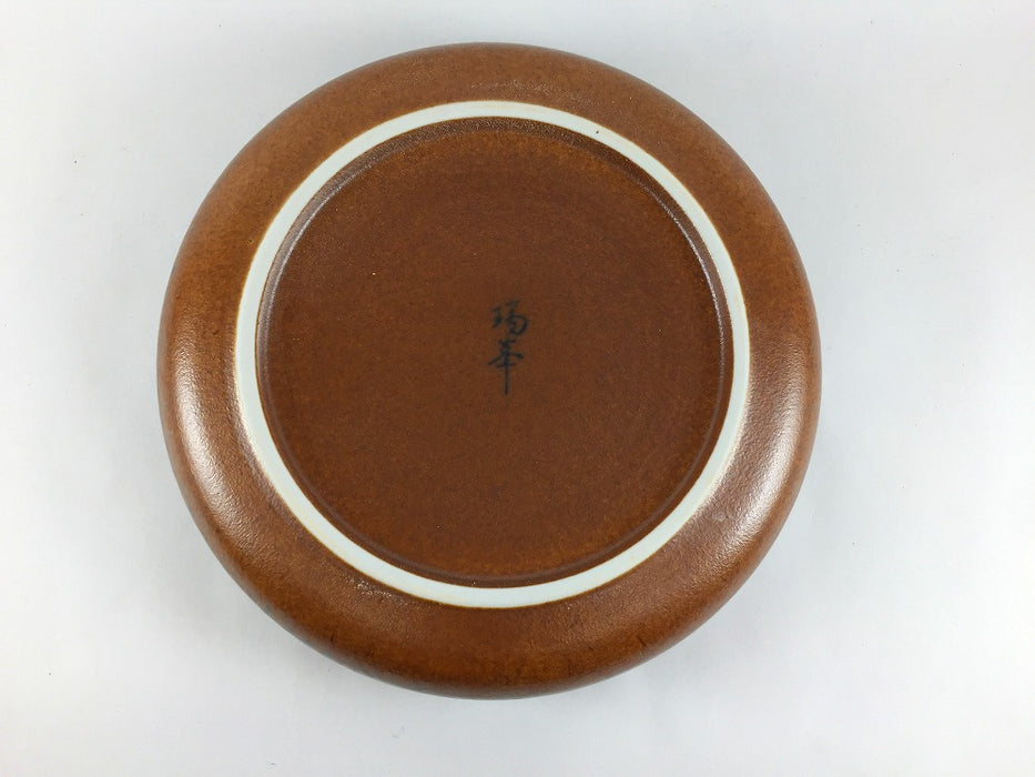 苔色　しのぎ彫鉄鉢形6.5寸皿　18.5cm　有田焼(j.R)