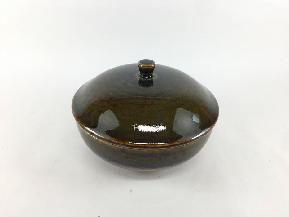 115栗蓋物　苔色　台皿付　12cm　有田焼(j.R)