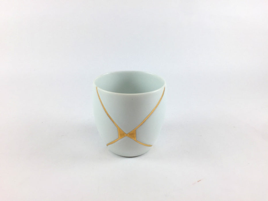 【SALE】ぐい呑　金継　白マット　100cc　三川内焼【訳あり】