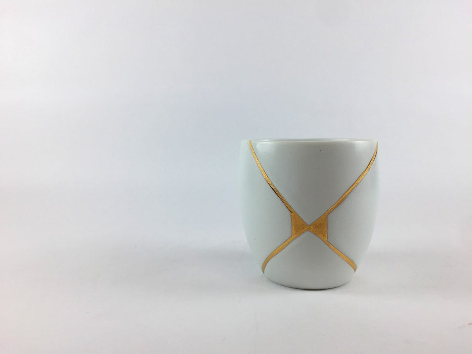 【SALE】ぐい呑　金継　白マット　100cc　三川内焼【訳あり】
