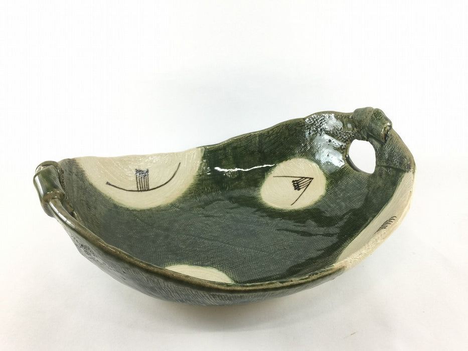 【SALE】織部椿絵手付8寸盛鉢　24cm　美濃焼【訳あり】