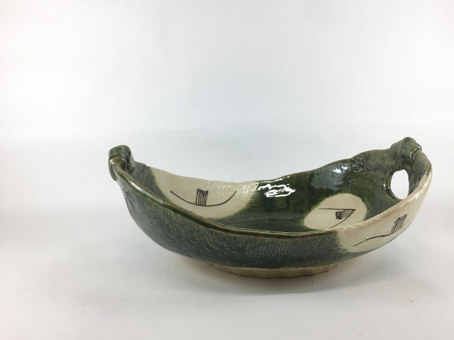 【SALE】織部椿絵手付8寸盛鉢　24cm　美濃焼【訳あり】