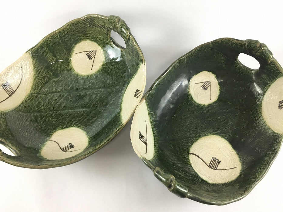 【SALE】織部椿絵手付8寸盛鉢　24cm　美濃焼【訳あり】