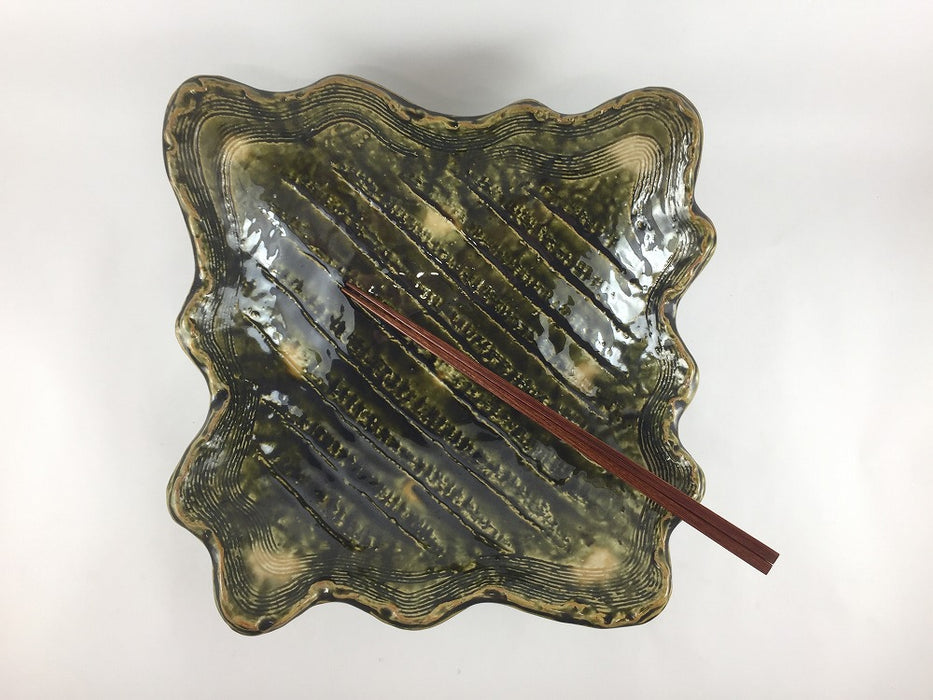 【SALE】織部黄瀬戸小紋渕波型8寸鉢　24cm　美濃焼【訳あり】