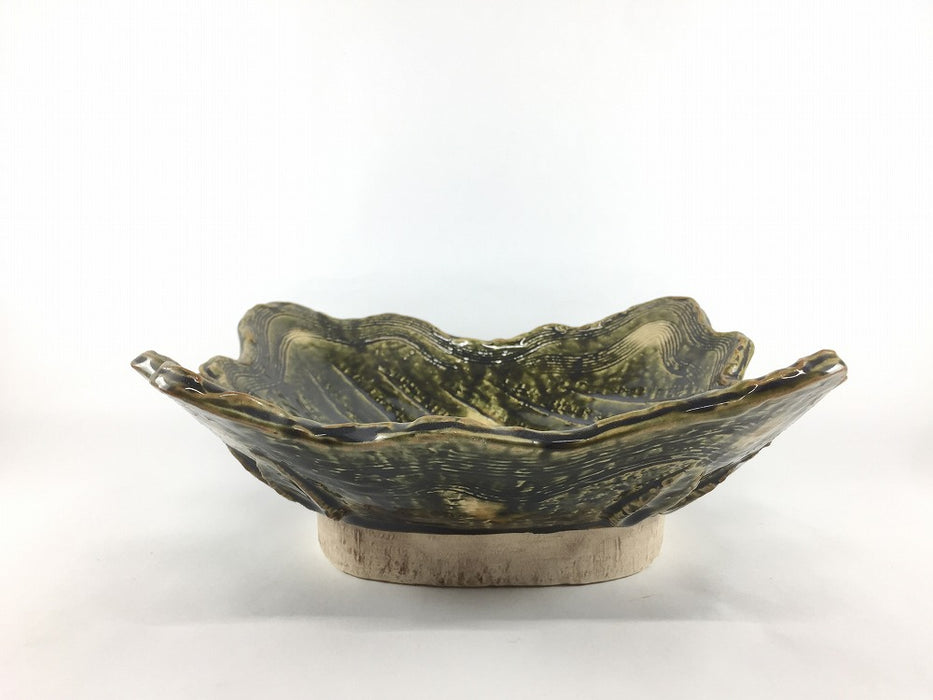 【SALE】織部黄瀬戸小紋渕波型8寸鉢　24cm　美濃焼【訳あり】