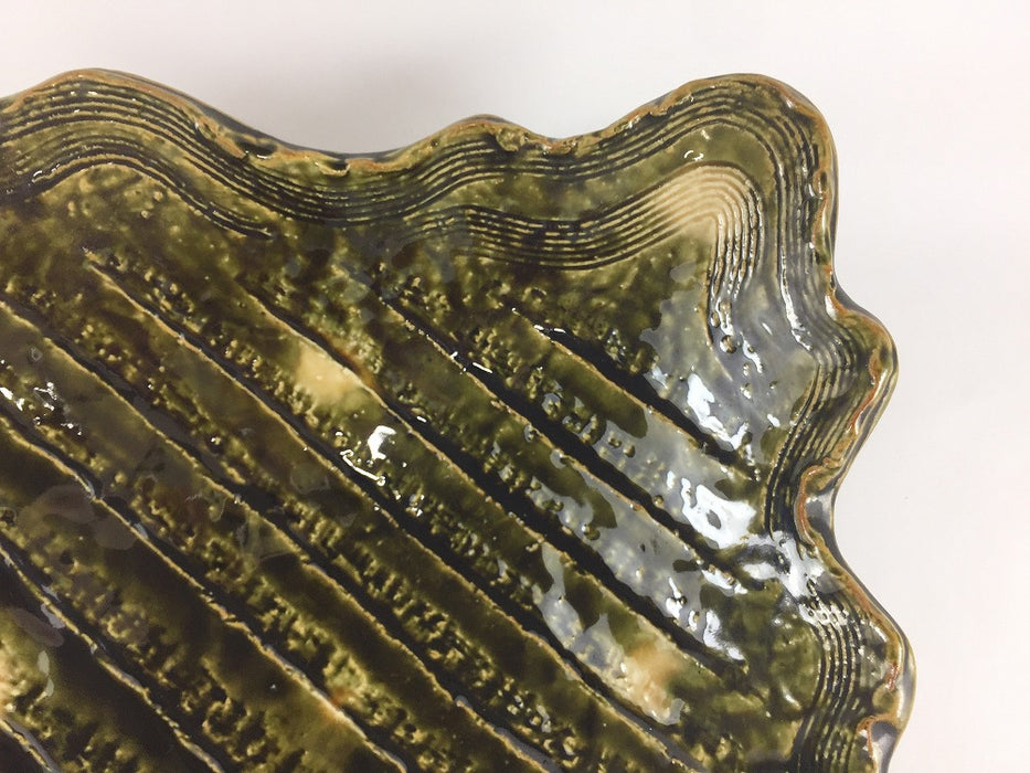 【SALE】織部黄瀬戸小紋渕波型8寸鉢　24cm　美濃焼【訳あり】