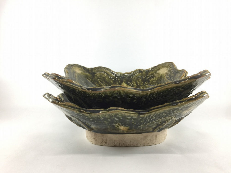 【SALE】織部黄瀬戸小紋渕波型8寸鉢　24cm　美濃焼【訳あり】