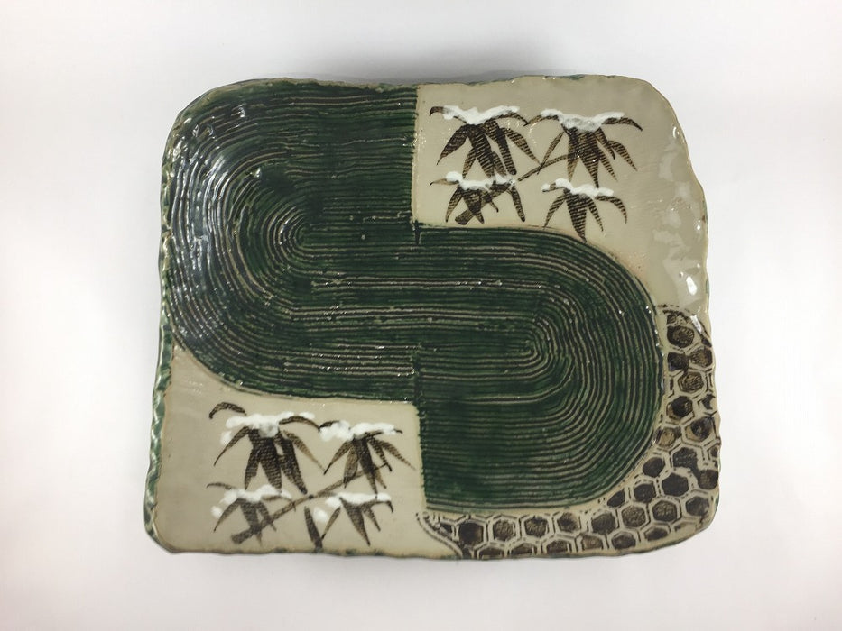 【SALE】織部白タタキ笹盛込皿　31cm　美濃焼【訳あり】