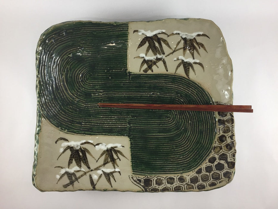 【SALE】織部白タタキ笹盛込皿　31cm　美濃焼【訳あり】