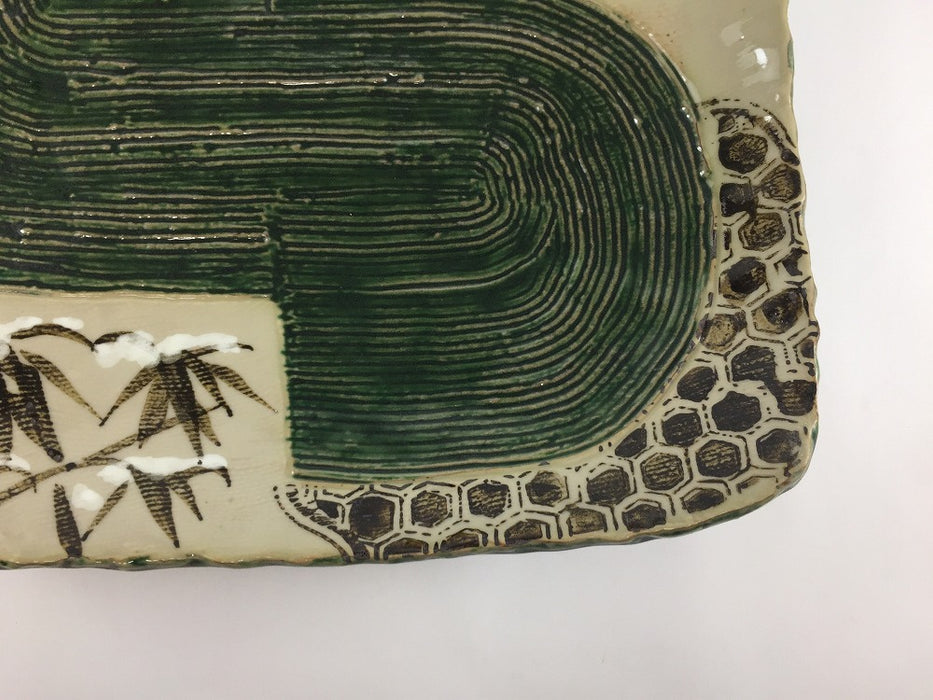 【SALE】織部白タタキ笹盛込皿　31cm　美濃焼【訳あり】