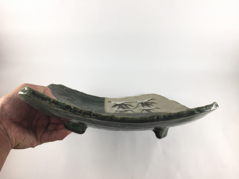 【SALE】織部白タタキ笹盛込皿　31cm　美濃焼【訳あり】