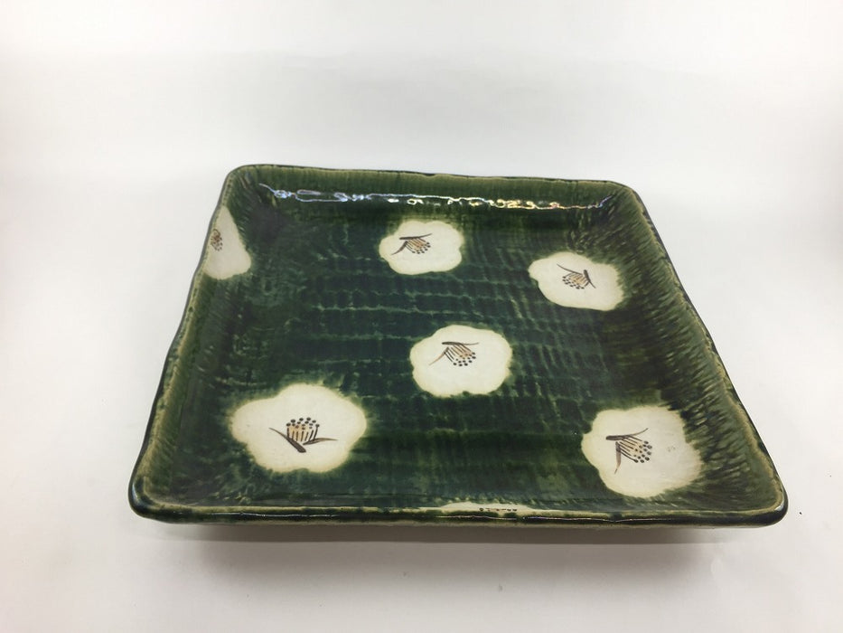 【SALE】織部椿角盛皿　28cm　美濃焼【訳あり】